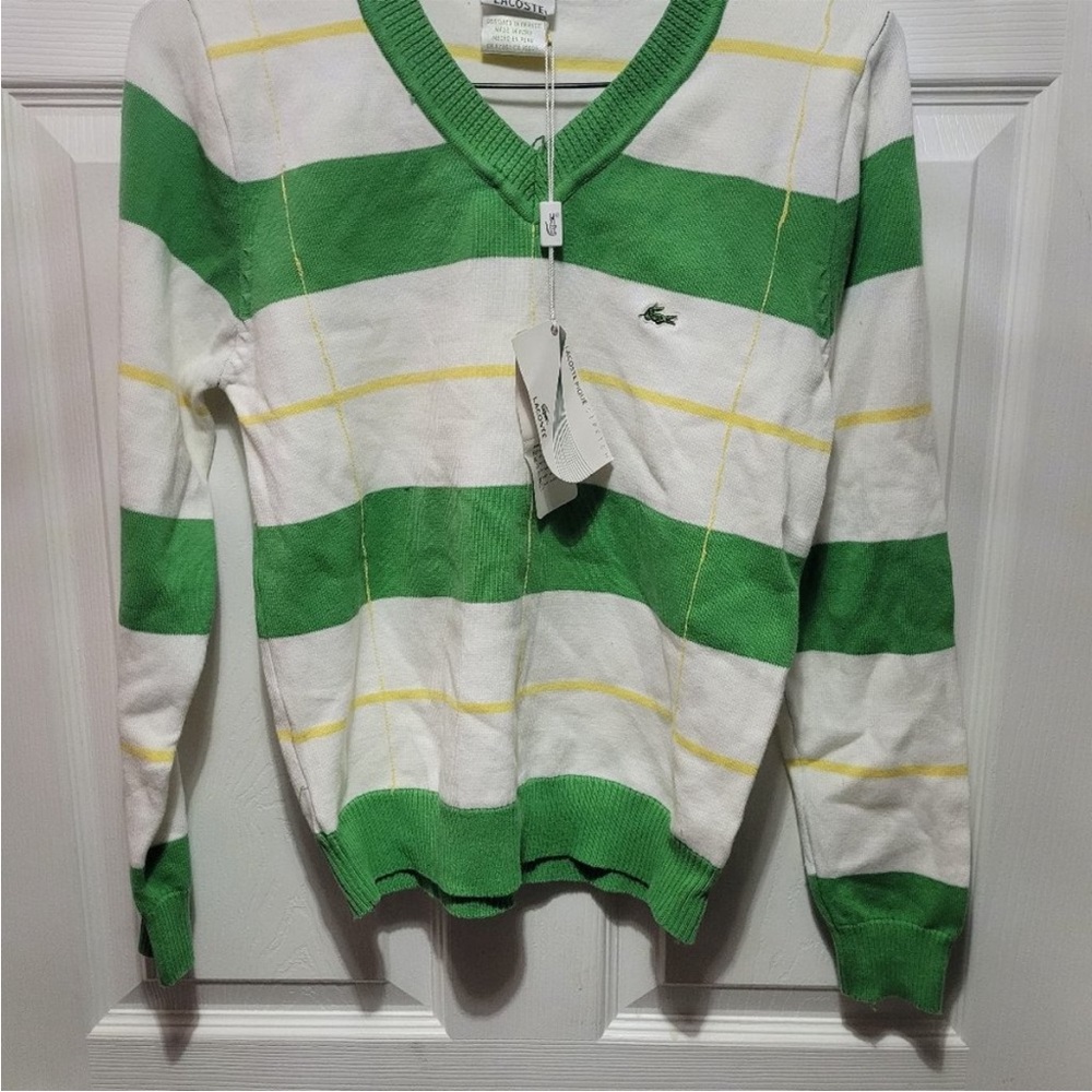 Lacoste Green and White Sweater with Premium Comfort